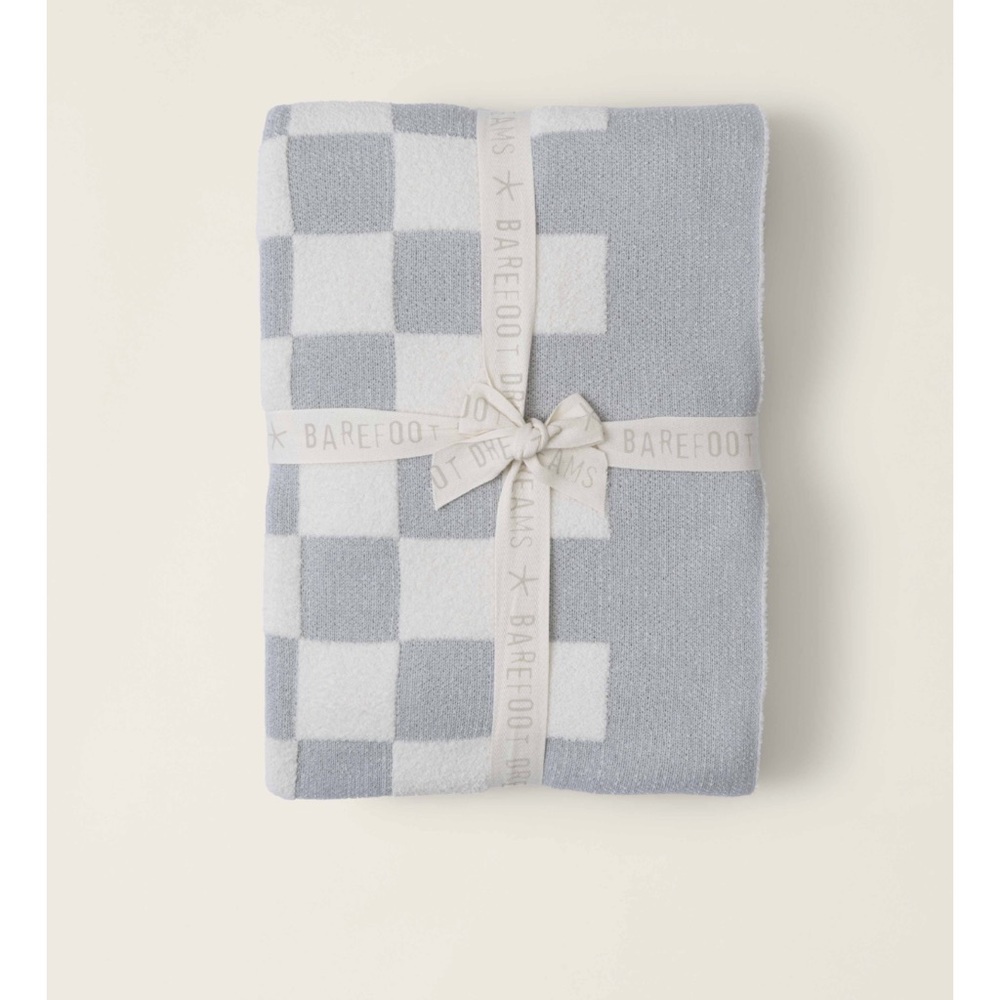 Barefoot Dreams Grey and White Checkered Throw